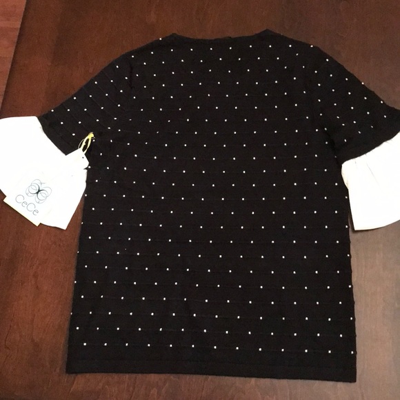 Black and White Bell Sleeve Top - Picture 4 of 6